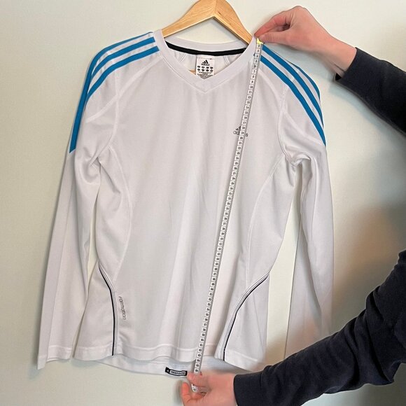 Adidas. Formation. Longe Sleeve Shirt. White With Blue Stripes. Size M. Womens. - Picture 4 of 5